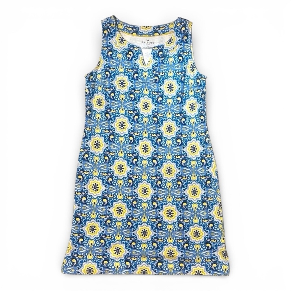 Talbots‎ Moroccan Tile Print Petite Dress Sz MP Blue Yellow EUC 💥SALE💥